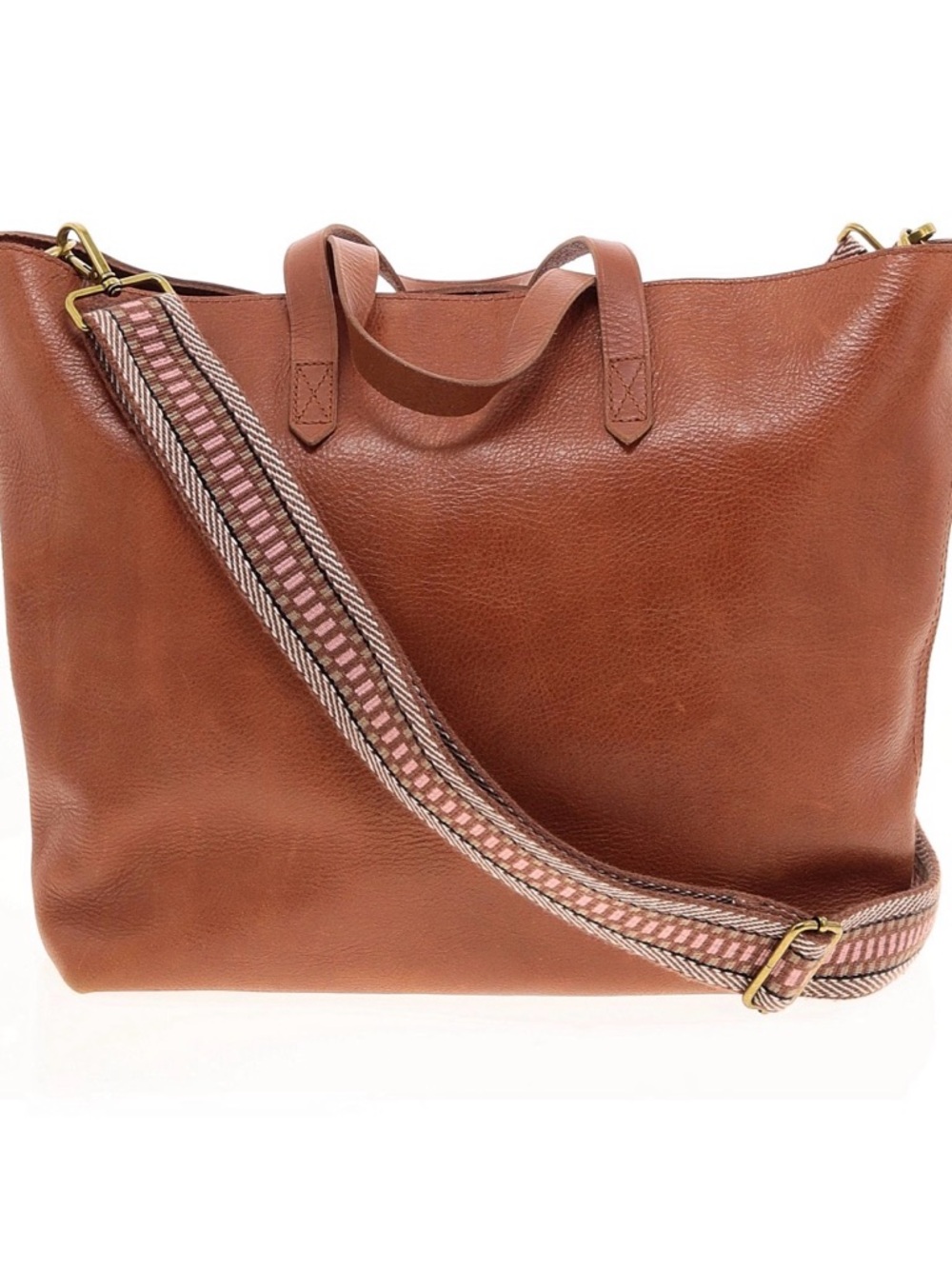 Madewell Brown Leather Tote with Patterned Adjustable Strap